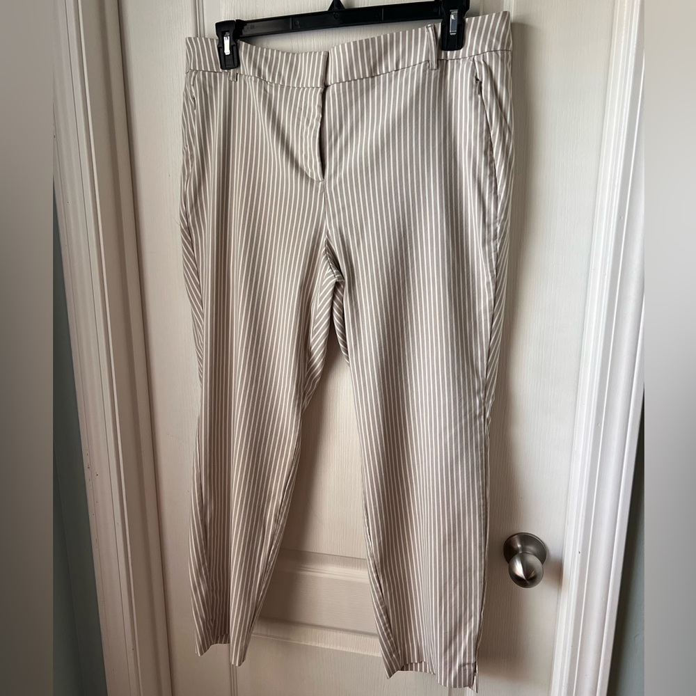 Lane Bryant Cream and White Pinstriped Capris